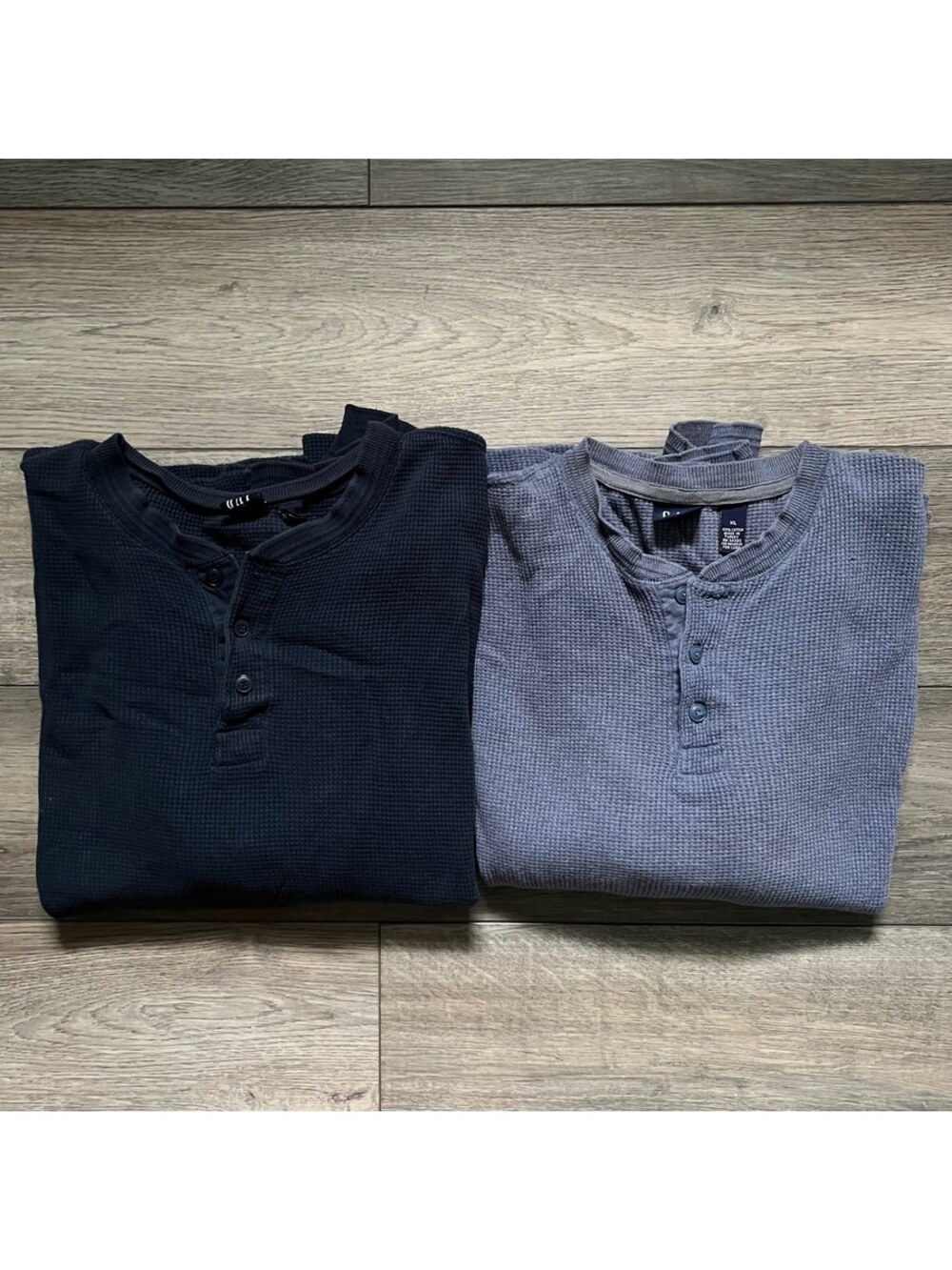 Lot of 2 Vintage GAP Men's XL Henley Shirts Long Sleeve Waffle Knit Thermal Blue
